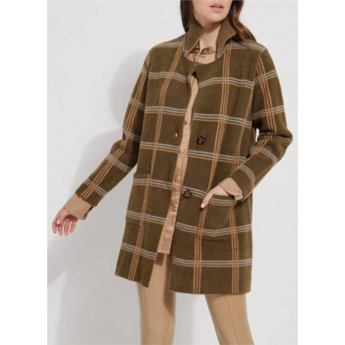 Lysse faux mink sweater car coat in chalet plaid