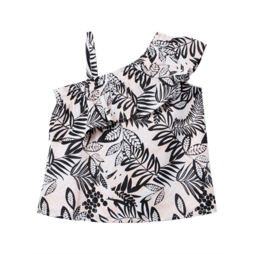 Janie and Jack tropical leaves ruffle shoulder top