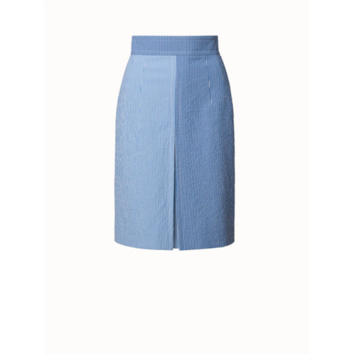 AKRIS PUNTO seersucker colorblock a-line skirt in medium denim/cream/multi