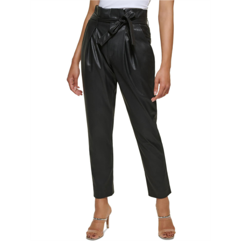 DKNY petites womens faux leather high waisted trouser pants