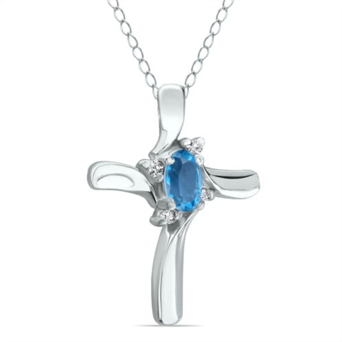 SSELECTS blue topaz and diamond cross pendant in 10k