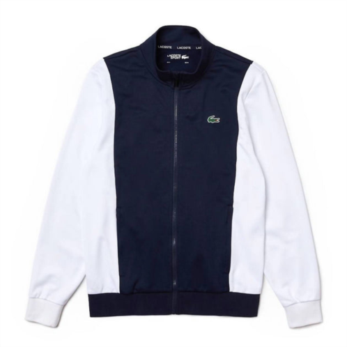 LACOSTE mens resistant bicolor pique zip sweatshirt in navy/white