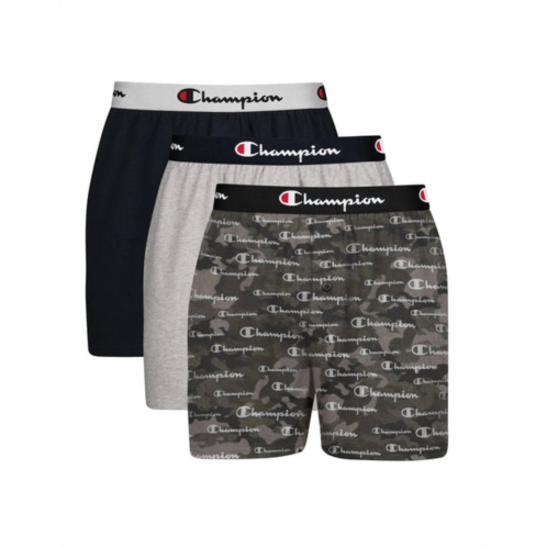 Champion mens 3-pack cotton stretch boxers in camo grey/black/oxford grey