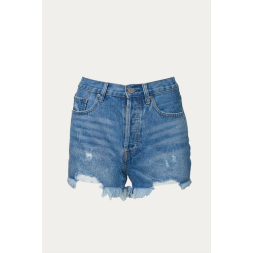 By Together frayed high-rise denim short in blue