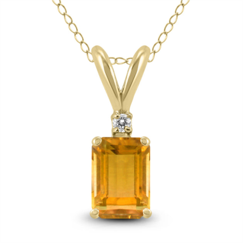 SSELECTS 14k 6x4mm emerald shaped citrine and diamond pendant