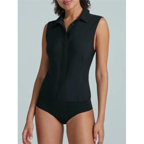 Commando classic sleeveless button down bodysuit in black