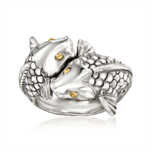 Ross-Simons sterling silver bali-style koi fish bypass ring with 18kt yellow gold