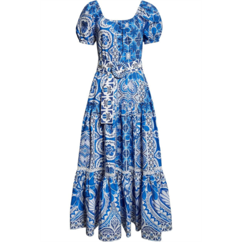 Farm Rio womens blue tile dream maxi dress