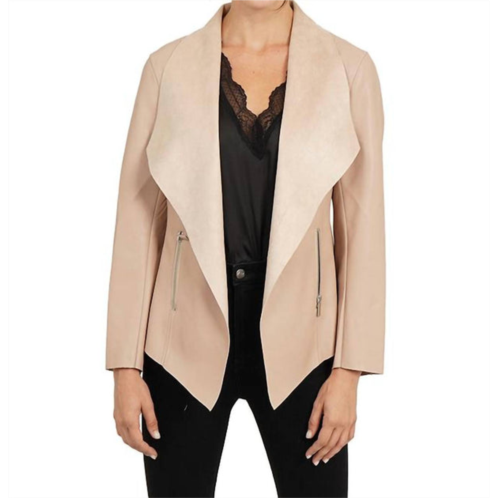 LOVE TOKEN faux leather drape jacket in light pink