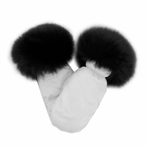 Mitchie womens nylon mittens with fur trim in white