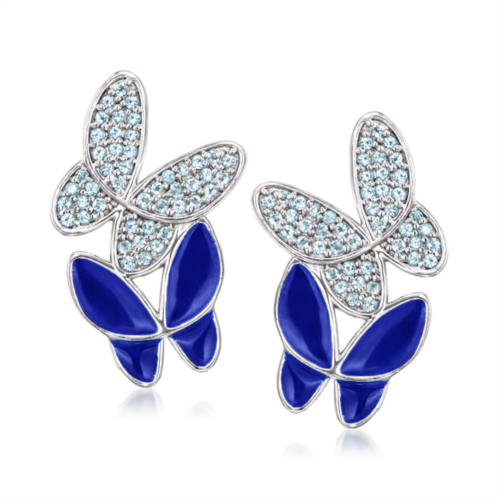Ross-Simons swiss blue topaz and blue enamel butterfly earrings in sterling silver