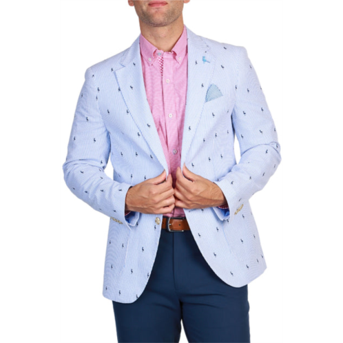 Tailorbyrd blue seersucker pinstripe byrd print sport coat