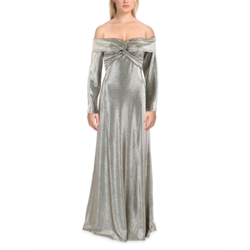 POLO Ralph Lauren womens metallic off-the-shoulder evening dress