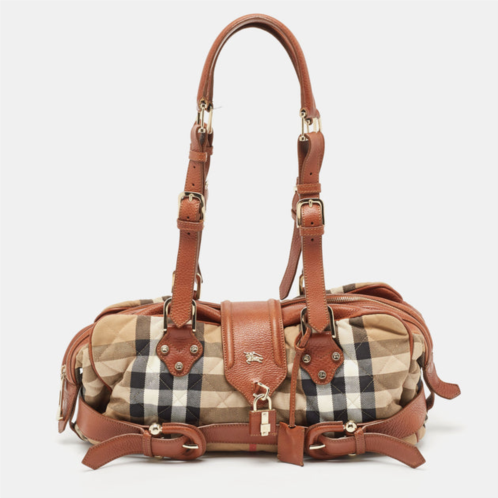Burberry /beige quilted house check canvas and leather buckle satchel