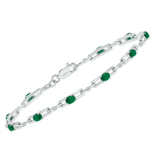 SSELECTS emerald and natural diamond double bar link bracelet in .925 sterling silver
