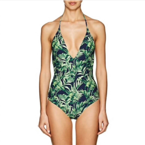 Onia nina plunging v-neck one-piece swimsuit in palm forest navy
