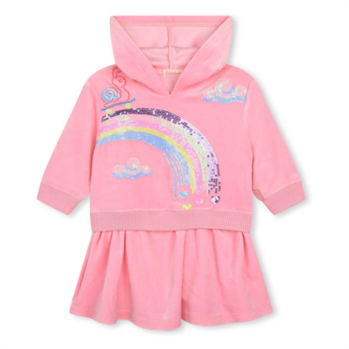 Billieblush pink rainbow hooded velvet dress