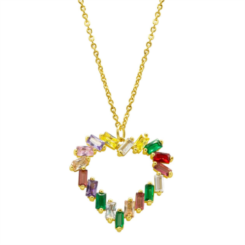 Adornia tarnish resistant 14k gold plated crystal rainbow baguette heart pendant necklace