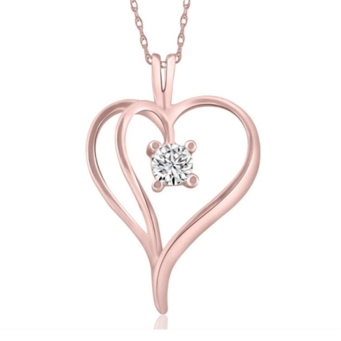 Pompeii3 1/3ct solitaire round diamond heart pendant & chain 10k rose gold 1 tall