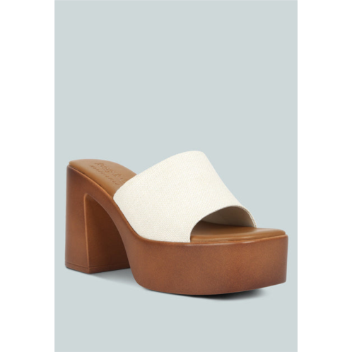 Rag & Co scandal slip on block heel sandals in off white