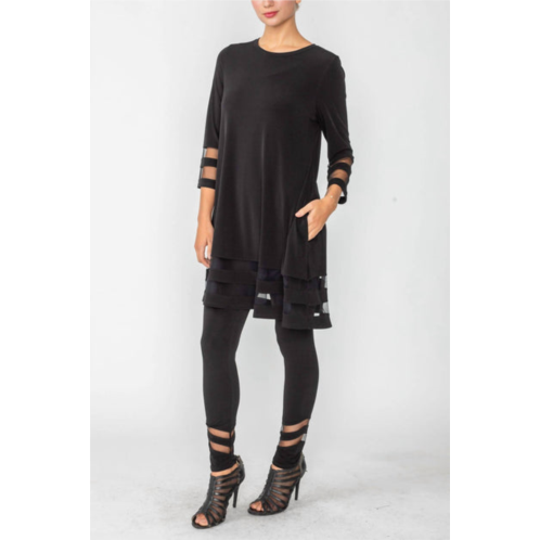 IC COLLECTION mesh trim tunic dress in black