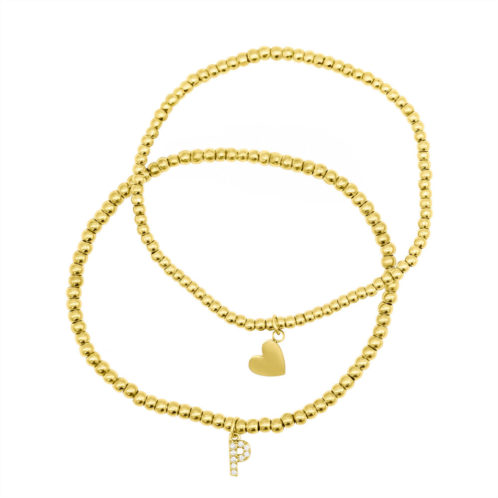 Adornia 14k gold plated stretch bracelet set with mini crystal initial