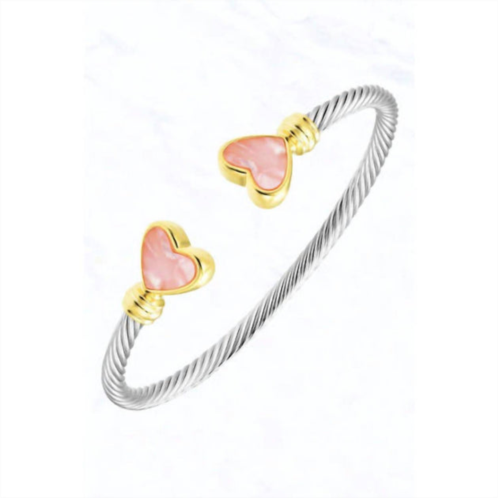 Suzie Q USA womens twisted cable open bracelet with hearts in pink