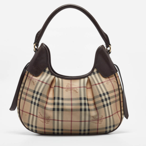 Burberry brown/beige haymarket coated canvas and leather small brooklyn hobo