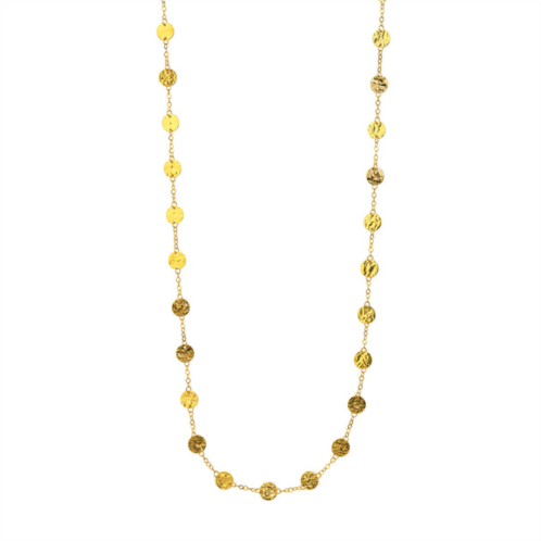 SSELECTS 14k solid yellow gold long chain necklace with hammered discs