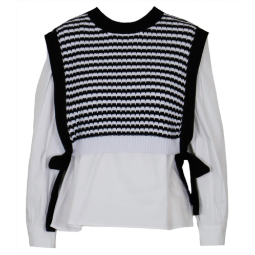 LUCY PARIS the billie mixed sweater in white and black