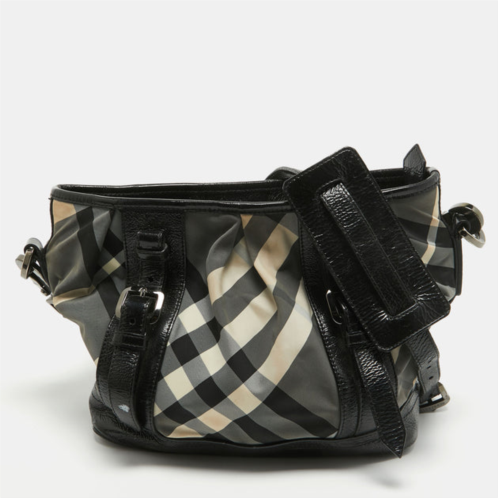 Burberry beat check nylon and patent leather lowry shoulder bag