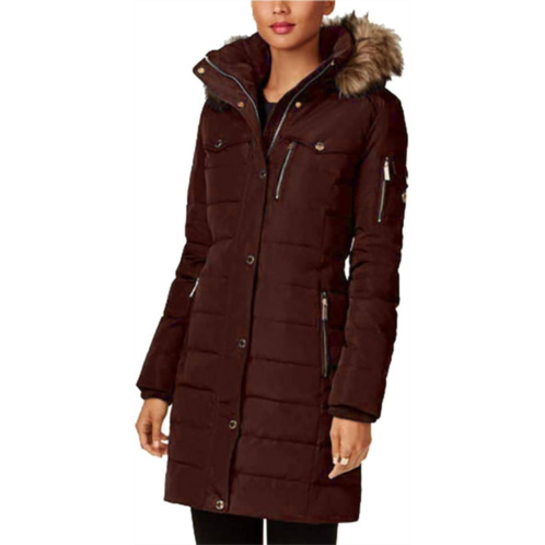 MICHAEL KORS 3/4 down puffer faux fur hooded coat in chocolate brown
