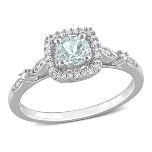 Mimi & Max 3/8ct tgw aquamarine and 1/10ct tw diamond square halo ring in sterling silver
