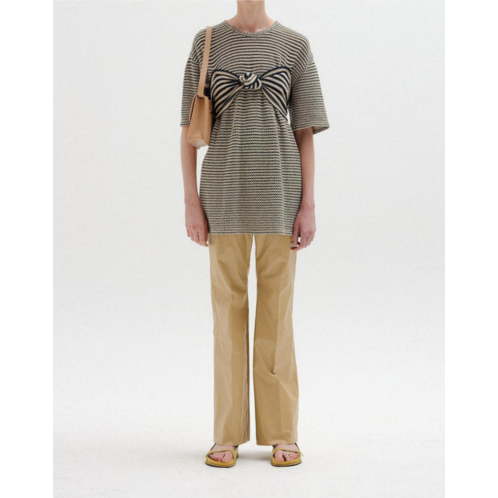 EENK sin knotted bustier t-shirt in navy/beige stripe