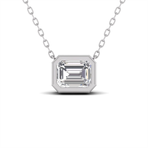SSELECTS lab grown 1/2 carat emerald cut bezel set diamond solitaire pendant in 14k white gold