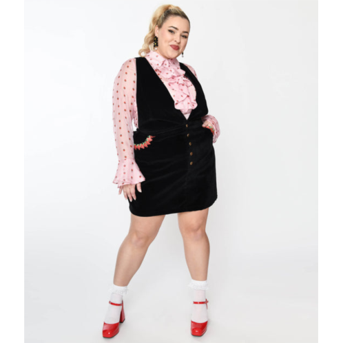 Smak Parlour plus size black & strawberry trim pinafore skirt