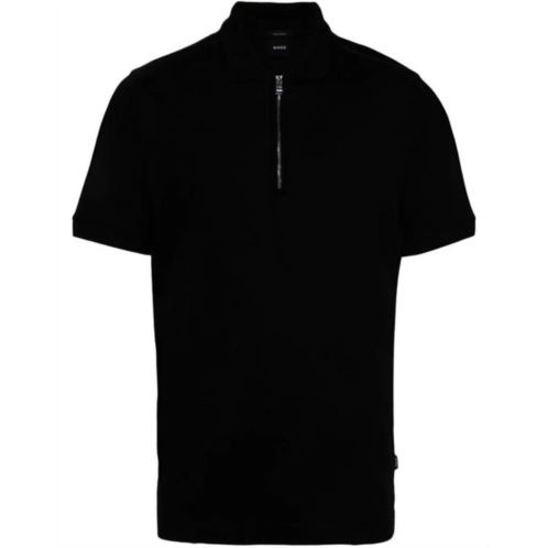 Hugo Boss mens polston 11 half zip short sleeve slim fit polo shirt, black