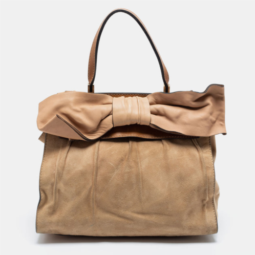 Valentino /brown suede and leather aphrodite bow top handle bag
