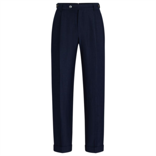 BOSS relaxed-fit trousers in herringbone virgin wool and linen