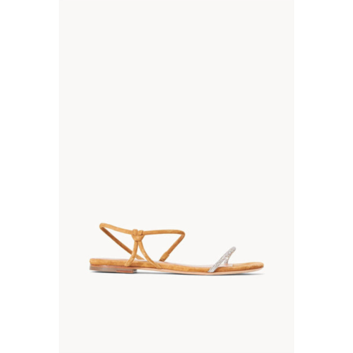 STAUD laurel crystal sandal in rhinestone/cashew suede