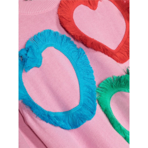 Stella McCartney pink sweater with fringy multicolor hearts