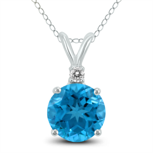 SSELECTS 14k 7mm round topaz and diamond pendant