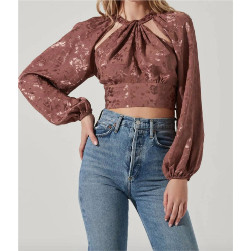 ASTR betsy floral cutout long sleeve top in brown jacquard