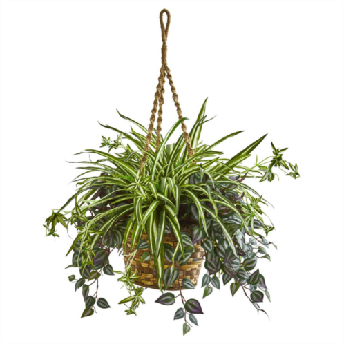 HomPlanti wandering jew & spider artificial plant in hanging basket 30
