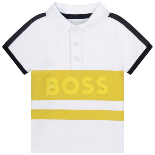 BOSS white & yellow colorblock logo polo