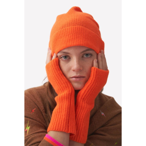 Brodie Cashmere womens ribbed wrist warmers in neon orange