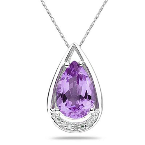 SSELECTS pear shaped amethyst and diamond raindrop pendant in 10k