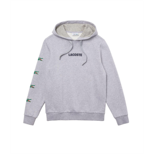 LACOSTE mens crocodile print hooded cotton sweatshirt in grey