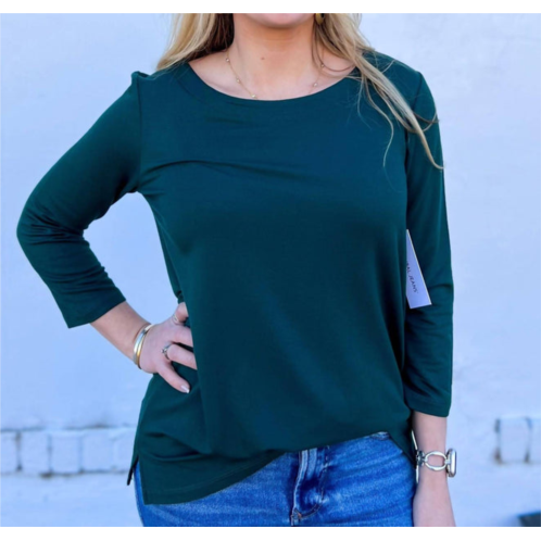 TRIBAL boat neck 3/4 sleeve top in forest green