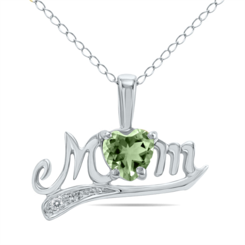 SSELECTS green amethyst and diamond mom pendant in 10k